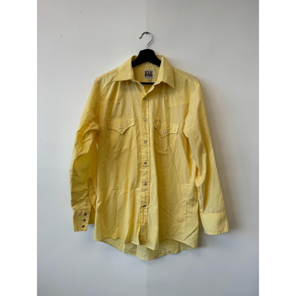 Vintage Ely Cattleman Shirt Medium‎ Yellow Western Pearl Snap Long Sleeve Cowboy